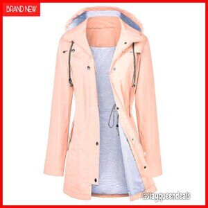 Waterproof Trench Raincoat with Hood Lined Windbreaker Jacket S-XXL
